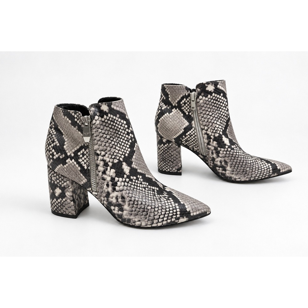 Marc Fisher Womens Snakeskin Print Pointed Toe Block Heel Ankle Boots Grey 6.5M